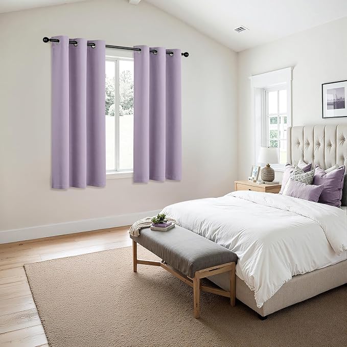 MIULEE Blackout Curtains for Bedroom 2 Panels 40 x 63 Inch Long Lilac | Thermal Insulated, Living Room Darkening Grommet Drapes, Noise Reducing, Light Blocking Window Treatments