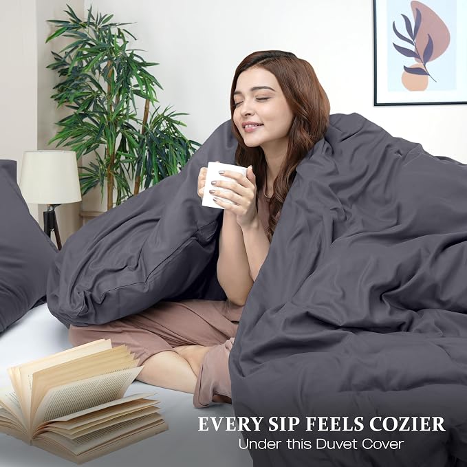 Duvet Cover King, 3 Piece Cotton Like Polyester With Zipper Closure, Grey | Extra Soft and Breathable, Wrinkle & Fade Resistant, Includes Duvet Cover and 2 Pillow Shams, Comforter Not Included, OekoTex