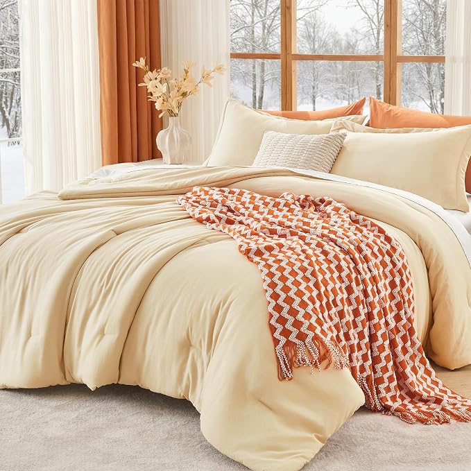 King Size Comforter Set, All Season Ultra Soft Down Alternative Bedding - 3 Piece Lightweight Bed Set Includes 1 Comforter (104"x90") and 2 Pillow Shams (20"x36"), Light Yellow