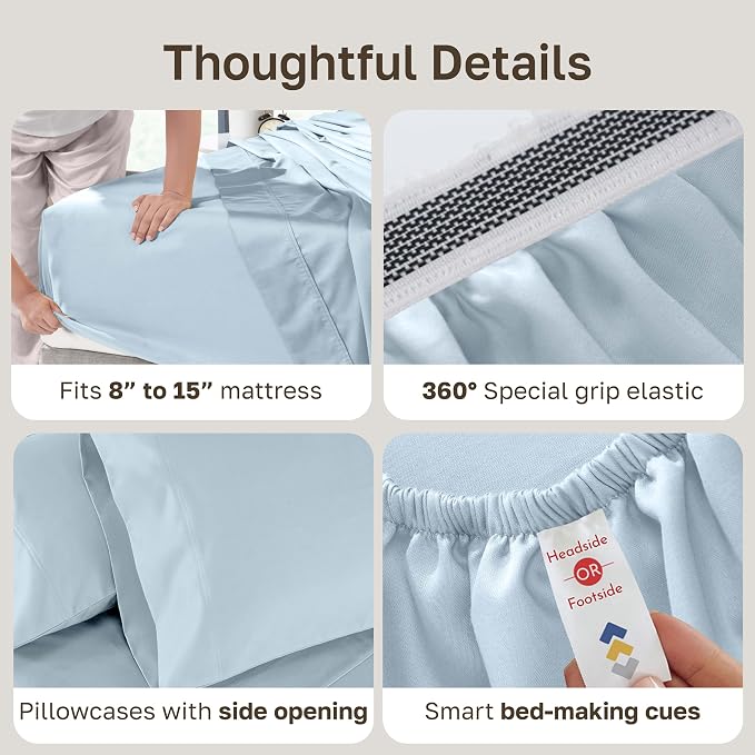 California Design Den 800 Thread Count Split King Bed Sheets, 5 Pc Set | 100% Cotton Sateen, Good Housekeeping Seal, Split King Sheets Sets for Adjustable Bed with 2 Separate Twin-XL Mattresses