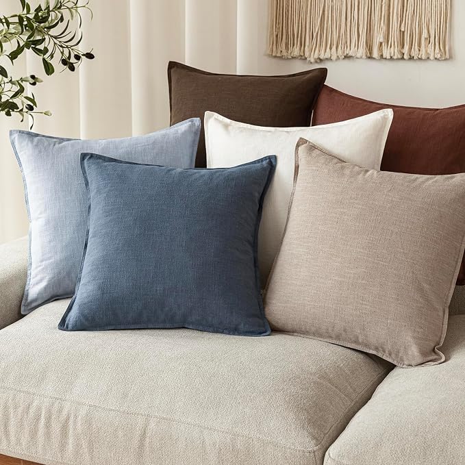 Foindtower Linen Solid Decorative Throw Pillow Covers 24x24 Inch Sky Blue | Boho Farmhouse Morden Pillowcase,Pack of 2 Soft Accent Cushion Covers,Rustic Home Decor for Chair Couch Bedroom Living Room