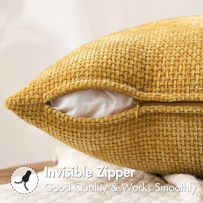 MIULEE Decorative Lumbar Throw Pillow Covers 12x20 in Mustard Yellow 2 Pack | Modern Boho Accent, Soft Chenille Pillow Covers, Farmhouse Cushion Cases for Couch Bed Sofa Living Room Home Decor