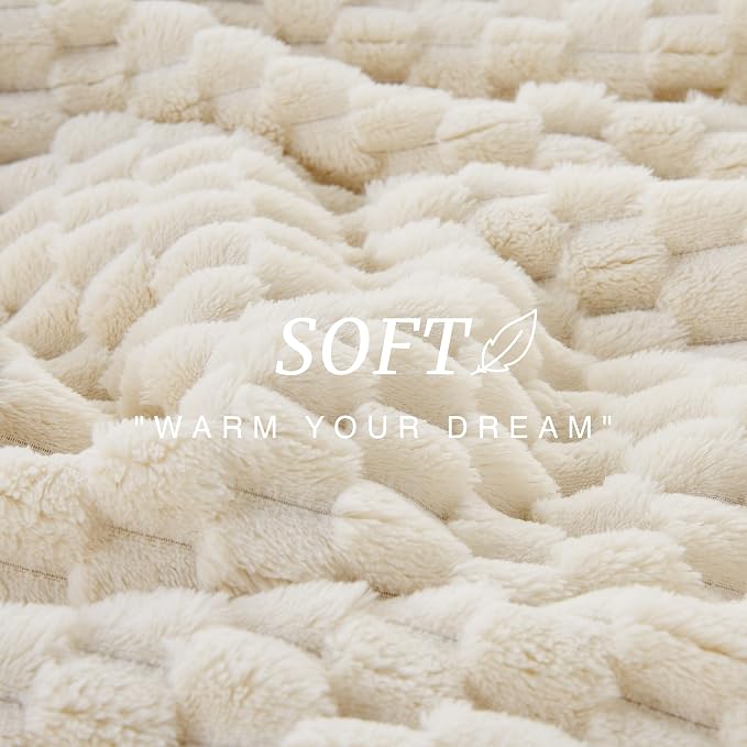 EXQ Home Gentle Soft Fleece Throw XL Blanket Turtle Shell 50"x70" Cream | Cozy 3D Jacquard, Lightweight All-Season Warm, Soft Flannel, for Couch Bed, Gift for Women Mom