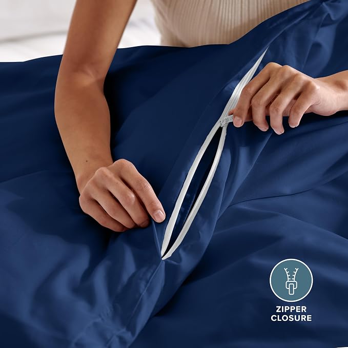 Bare Home Bedding Duvet Cover Queen Size - Premium 1800 Super Soft Duvet Covers Collection - Lightweight, Cooling Duvet Cover - Soft Breathable Bedding (Queen, Dark Blue) | Lightweight, Cooling, Breathable, Premium 1800 Ultra-Soft, All-Season