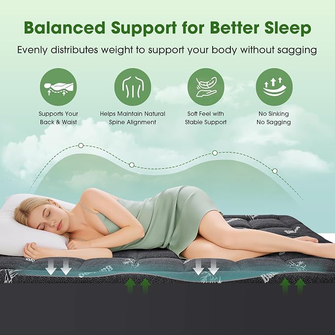 Mattress Pad Queen Size, Cooling Pillow Top Mattress Topper, Ultra Soft Viscose from Bamboo, Breathable for Hot Sleepers, Deep Pocket 8"-20", Black