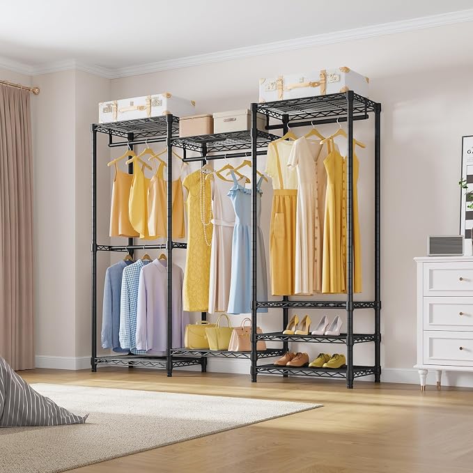 VIPEK V5 Medium Freestanding Clothes Rack, Modular Closet System, Black | 790 lbs Load, 4 x 19.5 in hanging rods, 8 x shelves (2 adjustable), Supports expansion with accessories