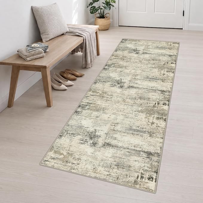 3x10 Washable Runner Rug：Modern Abstract Soft Carpet Ash Brown | For Hallway, Bedroom, Kitchen, Laundry, Bathroom,Door Mat,Modern Abstract,Machine washable,Non-Slip,Stain Resistant,Indoor