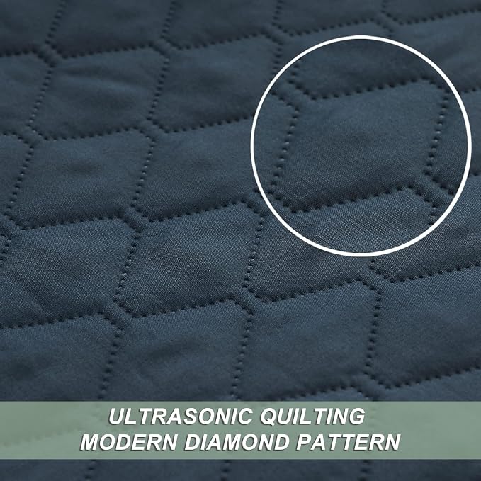 Exclusivo Mezcla Reversible Twin Quilt Bedding Set, Navy Blue | Lightweight Bedspreads with 1 Pillow Sham, Soft Microfiber, All Season Bed Coverlets for Dorm Bedroom Guest Room, 68x88 Inch