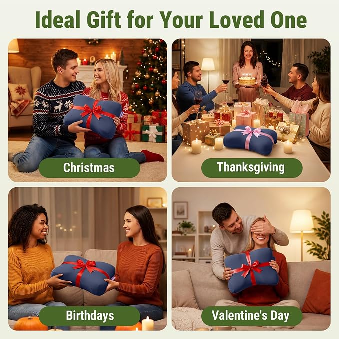 ZZ-WELL Neck Pillow for Sleeping - Memory Foam Pillows with Portable Storage Bag, Cooling Pillowcase - Soft Sleeping Pillow for Side Back Sleepers on Bed, Camping, Travel Size (Blue)