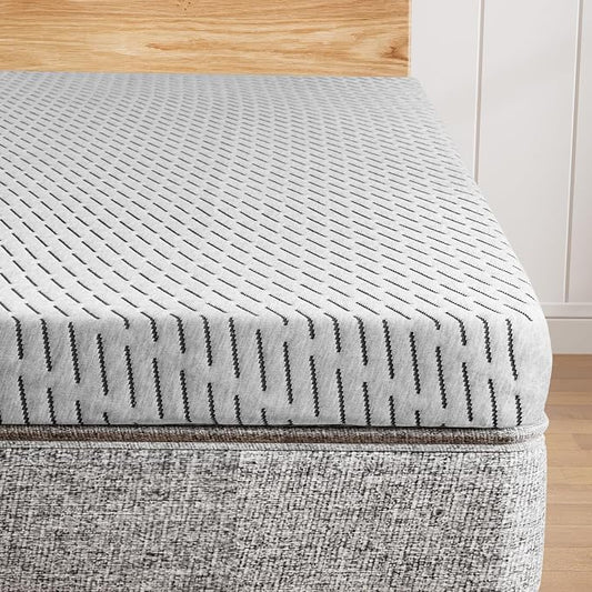 HOMRELEXA Bamboo Mattress Topper Twin Size 3 Inch, Cooling Gel & Bamboo Charcoal Memory Foam Mattress Topper for Back Pain Relief, Firm Dual-Layer Foam Bed Pad with Removable Cover College Dorm