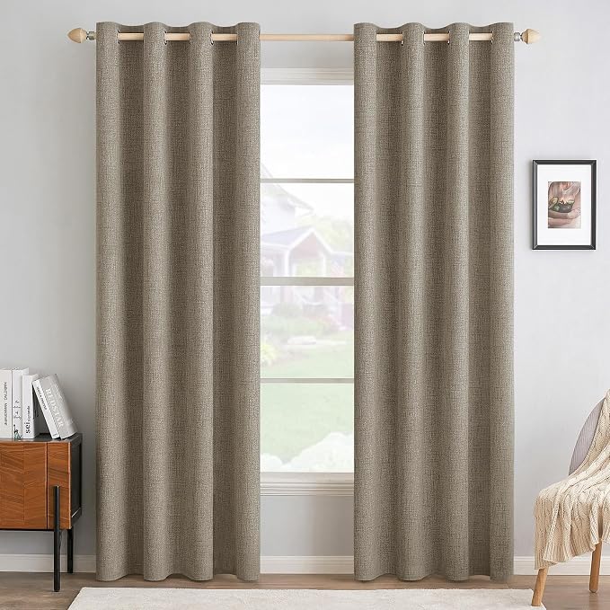 MIULEE 100% Blackout Linen Curtains for Bedroom 52x84 Inches Faux Linen | Room Darkening, Light Blocking, Thermal Insulated, Grommet Top, Linen Textured, Window Curtains for Living Room, 2 Panels