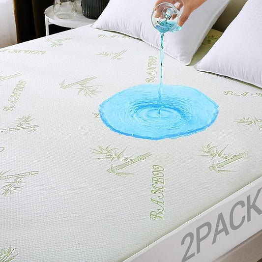 2 Pack Mattress Protector Full Size Bed, 100% Waterproof Mattress Cover, Cooling and Breathable Bed Pad Cover, Deep Pocket 8"-21"
