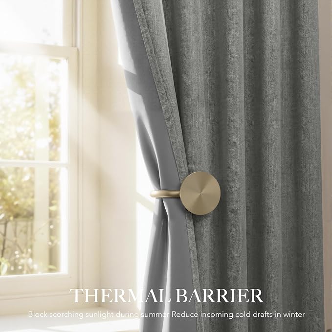 RYB HOME Grey 100% Blackout Curtains 84 Inch Long for Bedroom | Thermal Insulated Privacy Energy Saving, for Bedroom Living Room Window Office Home Theater Nursery, W52 x L84, 2 Panels