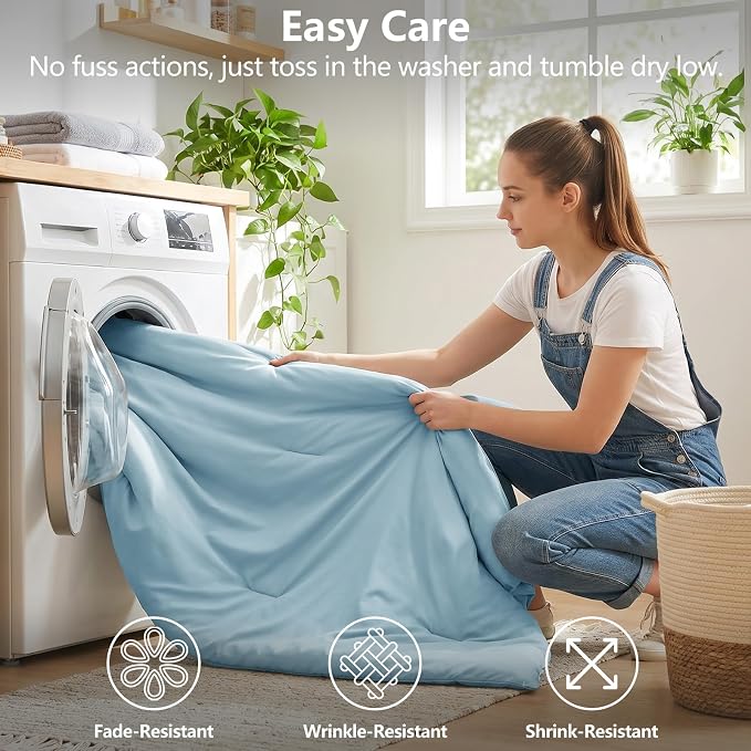 King Size Comforter Set Light Blue, 7 Pieces Bed in a Bag | OEKO-TEX Certified, All-Season, Bedroom, 240GSM Down Alternative Comforter, Flat & Fitted Sheets, 2 Pillowcases & 2 Shams