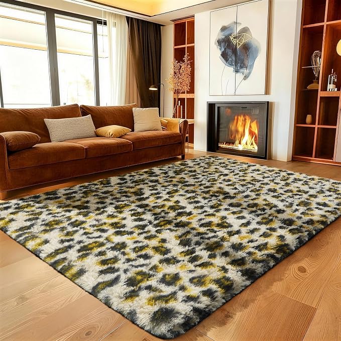 Ophanie 6x9 Leopard Rugs for Bedroom Living Room, Cheetah Print Rug Fluffy Shag Large Fuzzy Plush Soft Throw,Large Shaggy Floor Faux Animal Throw Carpets,Decor Aesthetic with Over 99 pcs Pile fibers