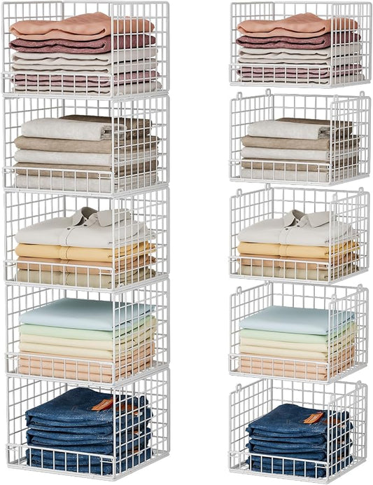 5-Tier Stackable Closet Organizers and Storage Baskets, Closet Shelf Organizer, Space-Saving closet organizer system, Foldable Clothes Storage Bins for Closet Organizer System, White(Patent 30022416)