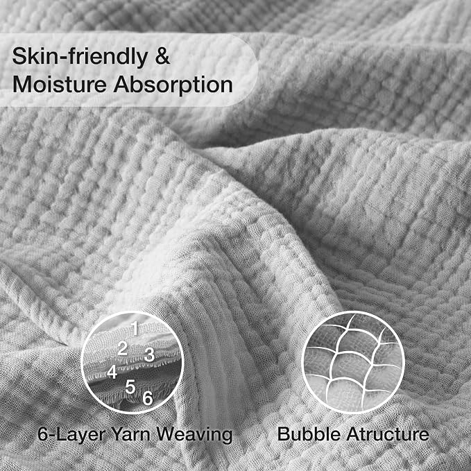 100% Cotton Muslin Blanket Twin 60" x 80", Breathable and Lightweight Cotton Twin Blankets for Couch, Soft Cooling Summer Gauze Blanket for Adults All Season, Light Grey
