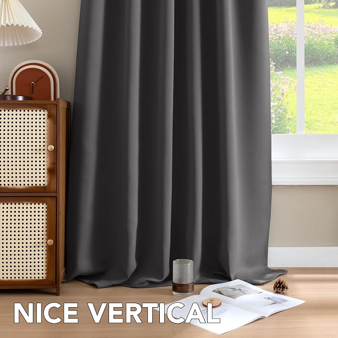 H.VERSAILTEX Blackout Curtains Thermal Insulated Window Treatment Panels Room Darkening Blackout Drapes for Living Room Back Tab/Rod Pocket Bedroom Draperies (2 Panels, Charcoal Gray, 42 x 63 Inch)