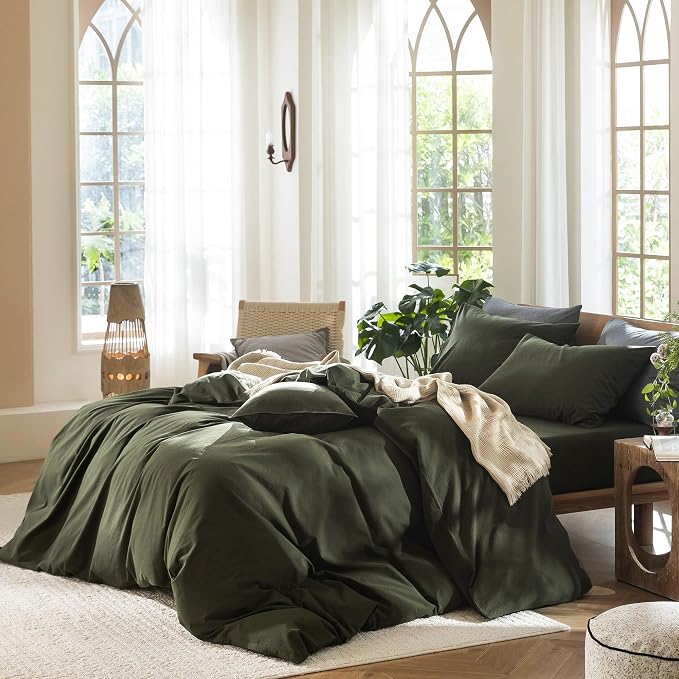 MooMee Duvet Cover Set 100% Washed Cotton Linen Like Twin | Relaxed Linen-like Texture. Soft, Breathable & Long-lasting Comfort. Lightweight. Hidden Zipper with 8 Interior Corner Ties