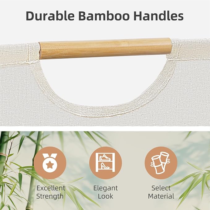 STORAGE MANIAC 2-Pack Large Laundry Hamper, 100L (26.4 Gal) Collapsible Laundry Basket with Bamboo Handles, Freestanding Waterproof Clothes Hamper for Laundry Room, Bedroom, Dorm, Towels, White
