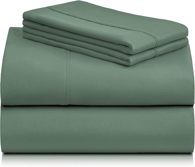 LuxClub 4 PC Queen Sheet Set, Breathable Luxury Bed Sheets, Deep Pockets 18" Wrinkle Free Cooling Sheets Machine Washable Hotel Bedding Silky Soft - Tree Moss Green Queen | LuxClub Silky Fitted Sheet & Pillowcase Sets, Breathable Hotel Luxury Bedding f...