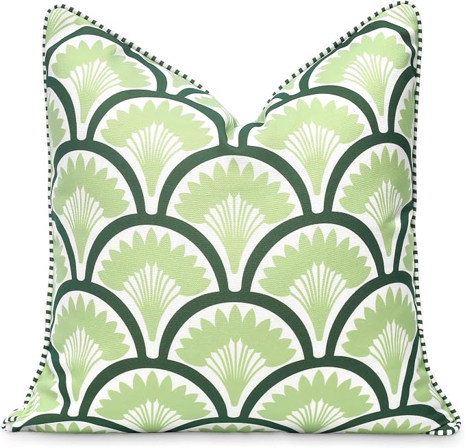 Hofdeco Premium Coastal Patio Indoor Outdoor Throw Pillow Cover Only, 20"x20" Water Repellent for Backyard, Couch, Green Print Tropical Ravenala Palm Tree