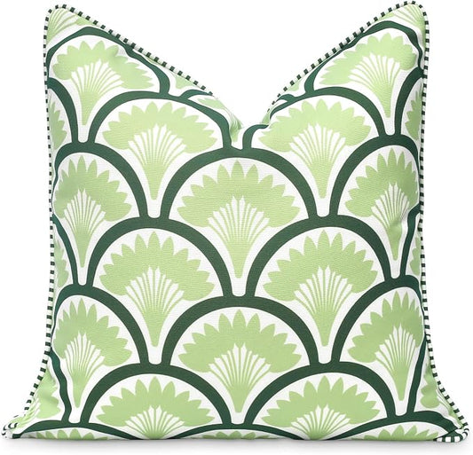 Hofdeco Premium Coastal Patio Indoor Outdoor Throw Pillow Cover Only, 20"x20" Water Repellent for Backyard, Couch, Green Print Tropical Ravenala Palm Tree