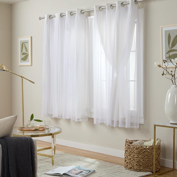 TOWN & COUNTRY LUXE Talia Double Layer Indoor Curtains, Sheer and Room Darkening Blackout, Grommet Top, Energy Efficient, 2-Pack Set, 52"x63", Winter White