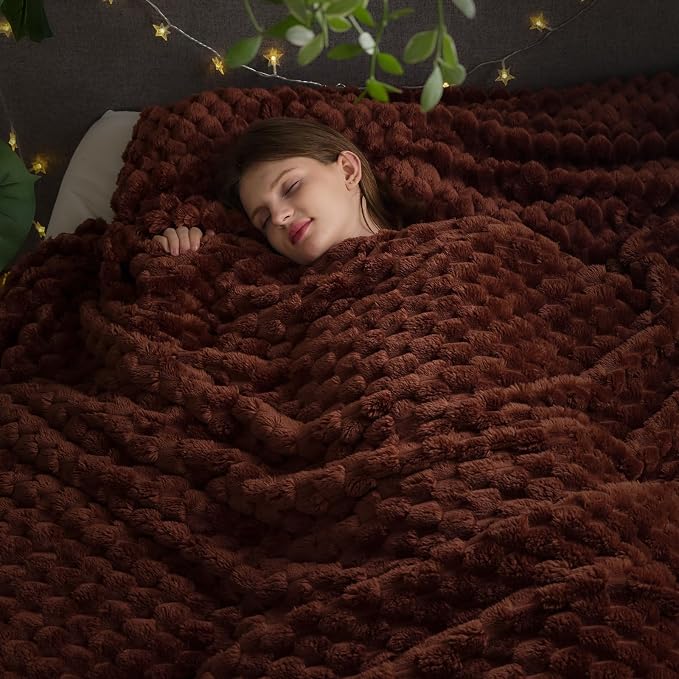 NEWCOSPLAY Fleece Clouds Cozy Queen Blanket for Couch, Coffee, 90"x90" | Premium Silky Flannel Blanket, Soft Lightweight Fluffy Throw Blanket for Bed Sofa Decor, Gift for All Season Use