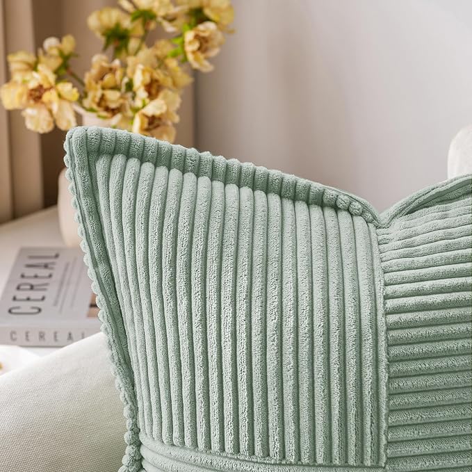 MIULEE Decorative Throw Pillow Covers for Couch 20x20 Inch Greyish Green | Boho Broadside Striped Patchwork Pillow Covers, Soft Corduroy Cushion Cases, For Sofa Bed Livingroom Home Decor
