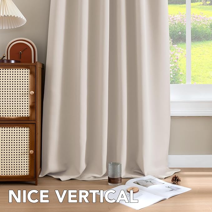 H.VERSAILTEX Blackout Curtains Thermal Insulated Window Treatment Panels Room Darkening Blackout Drapes for Living Room Back Tab/Rod Pocket Bedroom Draperies (2 Panels, Natural, 52 x 63 Inch)