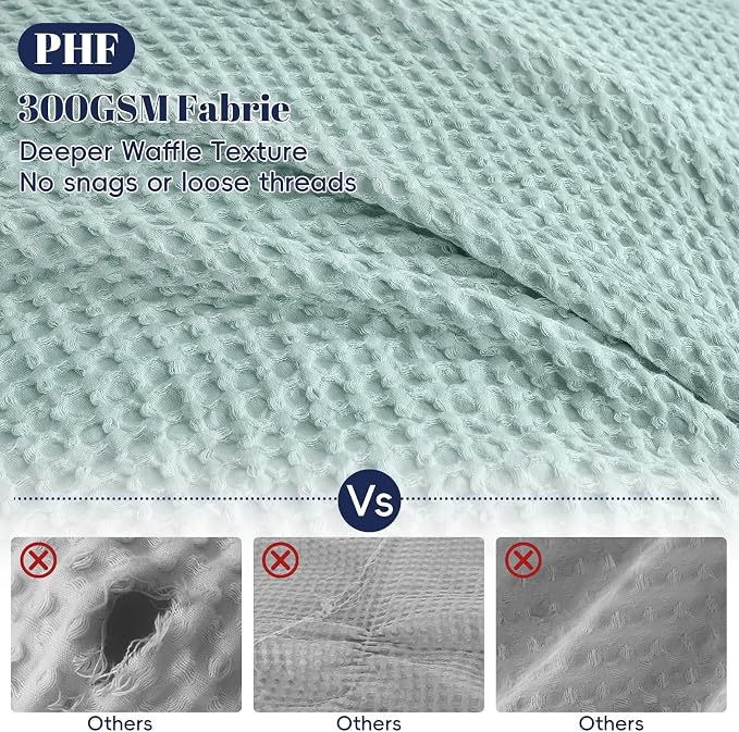 PHF Waffle Duvet Cover Queen, Ultra Soft & Breathable, 90"x90", Aqua | 300GSM Fabrie，No Snagging Textured Honeycomb Comforter Cover for All Season 3pcs, Durable Bedding Duvet Set, Home Decor Gift