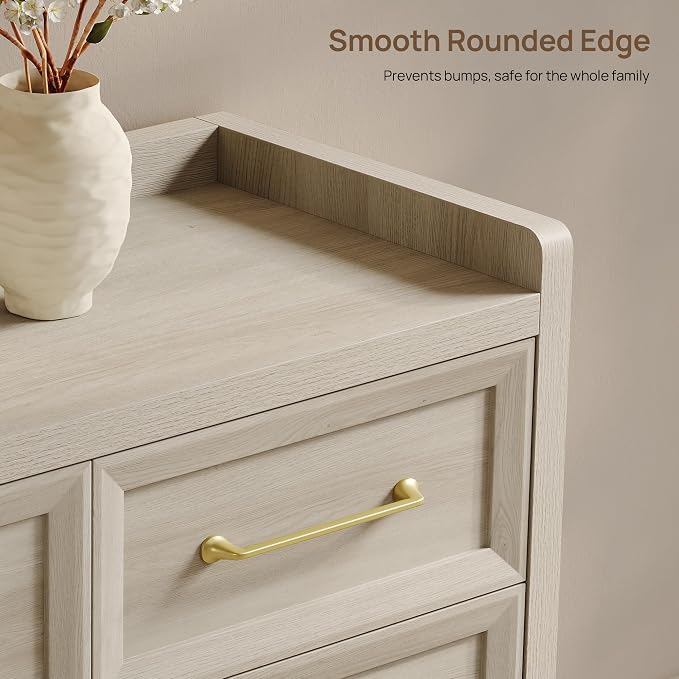 SICOTAS Dresser for Bedroom with 7 Drawers, 56.5" Wide Large Modern Dresser | Chest of Drawers for Living Room, Closet Clothes Storage Organizer Smooth Sliding Drawers, Grey White Oak