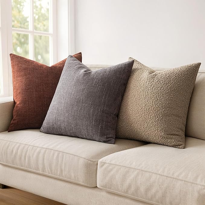 MIULEE Textured Chenille Throw Pillow Covers 20x20 Inch Charcoal Gray | Pack of 2 Decorative Soft Throw Pillows, Solid Textured Cushion Covers, Modern Home Decor for Couch Sofa Bedroom Living Room