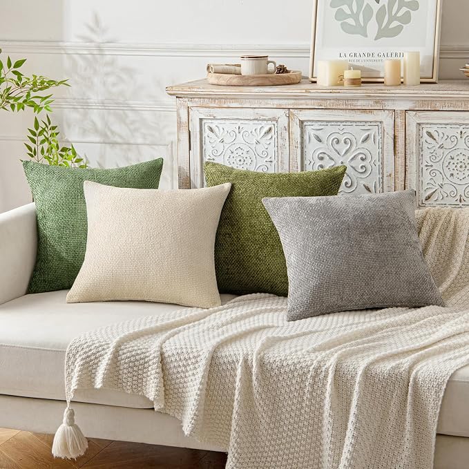 MIULEE Decorative Couch Throw Pillow Covers 20x20 Inch Sage Green 2 Pack | Modern Boho Accent, Soft Chenille Pillow Covers, Farmhouse Cushion Cases for Home Decor Bed Sofa Living Room