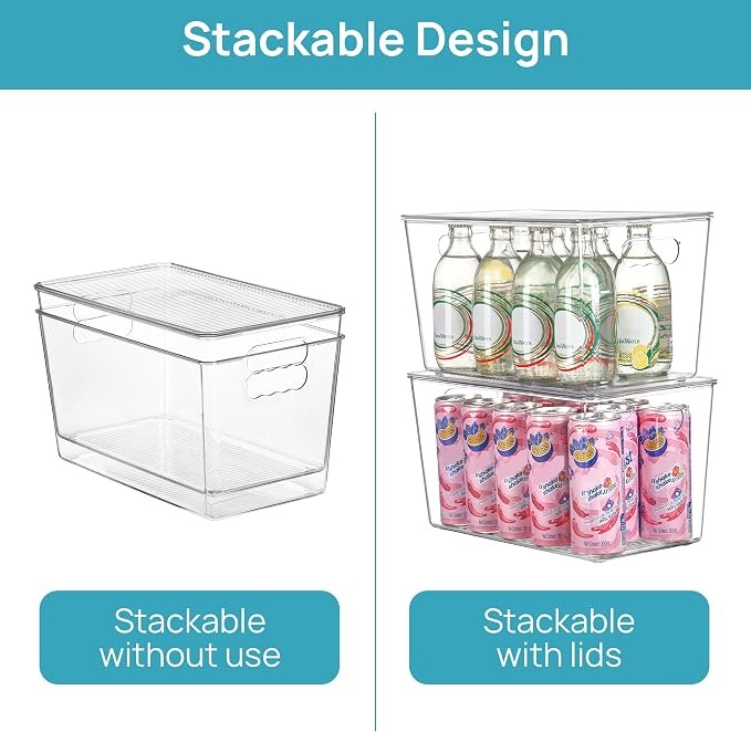 Vtopmart 10 Pack Clear Stackable Storage Bins with Lids and Handles, XLarge | BPA-free Plastic, Organize Vertically, For Pantry Kitchen Fridge Cabinet Closet Bathroom, Built to Last, Easy to Move