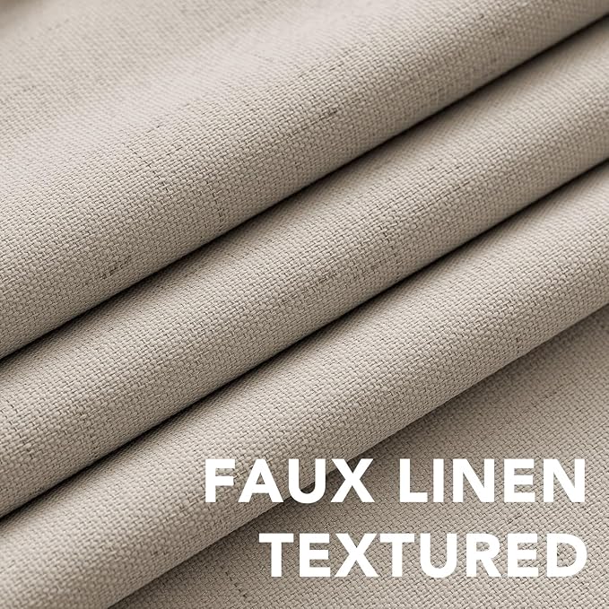 H.VERSAILTEX Linen Curtains 100% Blackout Curtains for Bedroom 90 inch Long Full Light Blocking Nature Linen Blended Window Curtains for Living Room Nickel Grommet (2 Panels, Cobblestone)