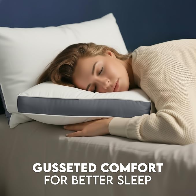 Utopia Bedding Gusset Bed Pillow, Hotel Pillows Queen Size Set of 2, Grey | Cotton Blended Down alternative pillows for sleeping, soft fluffy cooling comfort for Back, side & stomach sleepers, 2 pack