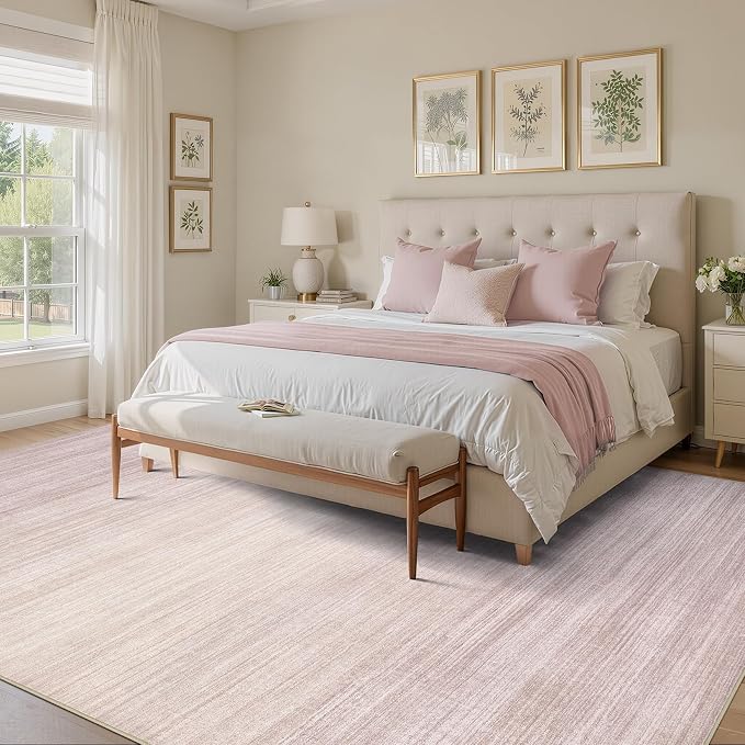 UERMEI 9x12 Washable Area Rug - Neutral Modern Abstract Living Room Rugs, Non-Slip Soft Large Indoor Floor Carpet for Bedroom Home Office & Under Dining Table Decor, Soft Pink