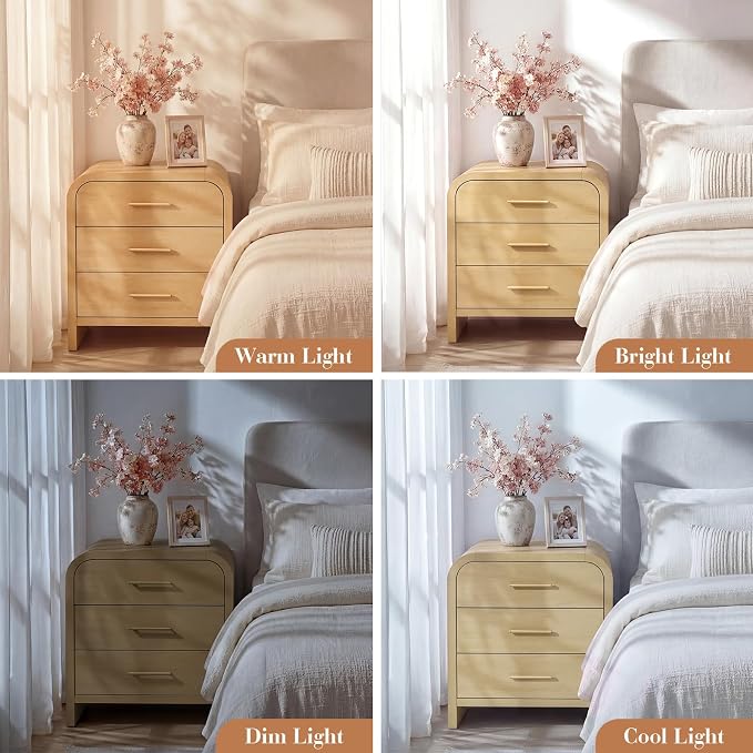 Night Stand Set of 2 [Unique Curved Profile] [FSC-Certified Wooden Board] 3-Drawer Nightstand 26.7" H Metal Handle Modern Sturdy Bedside Table Side Table End Table | [Curved Profile] [FSC-Certified Wooden Board] Nightstand 26.7"H Metal Handle Modern Be...