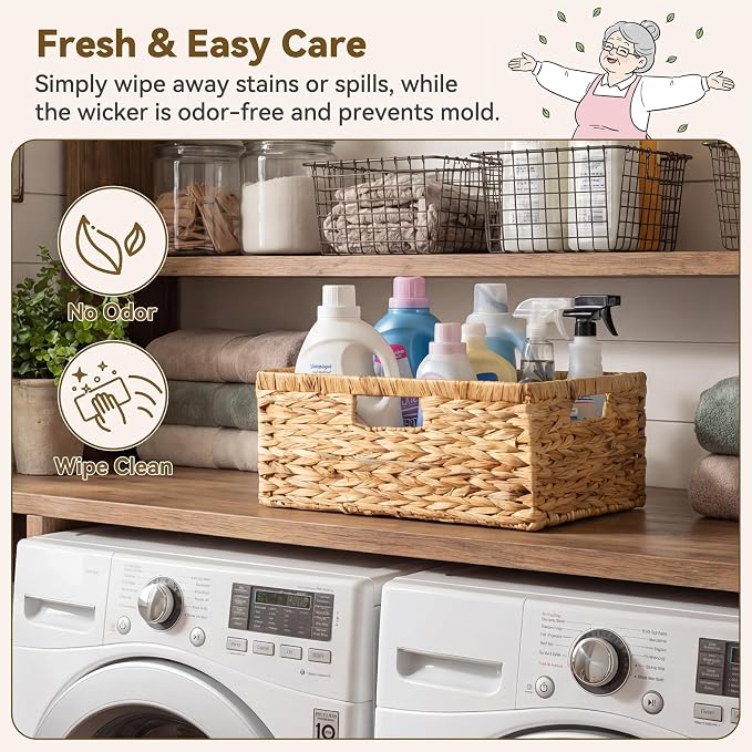 GRANNY SAYS Wicker Baskets with Handles,Large Wicker Storage Baskets,1-Pack | Water Hyacinth Woven Baskets for Storage, Wicker Baskets for Shelves, Wicker Storage Basket, Rectangle Baskets for Pantry