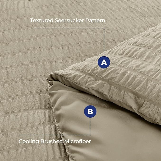 HYMOKEGE Linen Twin Size Duvet Cover, Ultra Soft 2-Piece Seersucker Duvet Cover Set with Zipper Closure, Soft Brushed Microfiber Bedding Set with 8 Corner Ties (68"x90", 1 Pillowshams)
