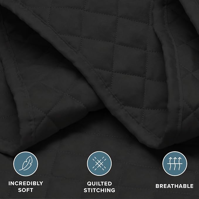 Bare Home Coverlet Set - King Size - Lightweight Bed Decor - Comforter Alternative - All-Season Quilted Bedspread (King, Black)