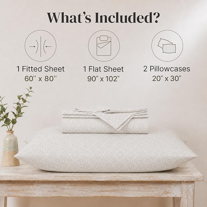 Modern Threads Printed 4-Piece Extra Soft Bedding Sheets & Pillowcase Set, Deep Pocket up to 16 inch Mattress Abella Queen