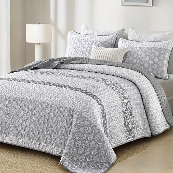 Cottolester Boho Queen Quilt Bedding Set,Teal Striped Lightweight Bedspread | Soft Microfiber Coverlet,Breathable All-Season,Machine Washable,3-Piece Set,Fits Queen 96"x90",Cozy Essential for Men Women
