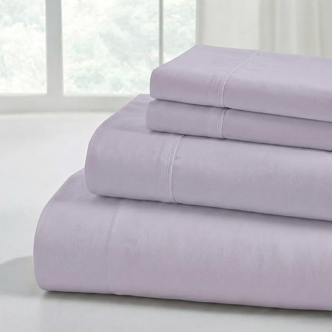 Modern Threads Soft Microfiber Solid Sheets - Luxurious Microfiber Bed Sheets - Includes Flat Sheet, Fitted Sheet with Deep Pockets, & Pillowcases Lilac Marble Queen