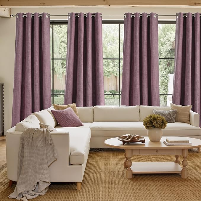 NICETOWN Greyish Purple Faux Linen Room Darkening Rod Pocket Curtains 63 inch Length, W42 x L63, Light Blocking Thermal Insulated Noise Reducing Drapes for Bedroom Farmhouse Decor, 2 Panels