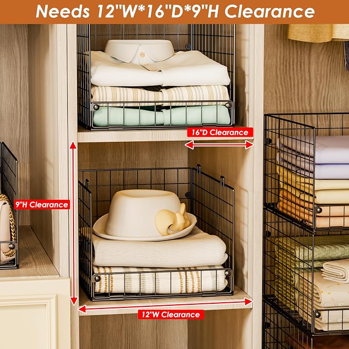 5-Tier Stackable Closet Storage Baskets, Closet Organizers and Storage Shelves, Foldable & Stackable Clothes Storage Bins for Closet System, Closet Shelf Organizer for Home,Black(Patent No. 30022416)