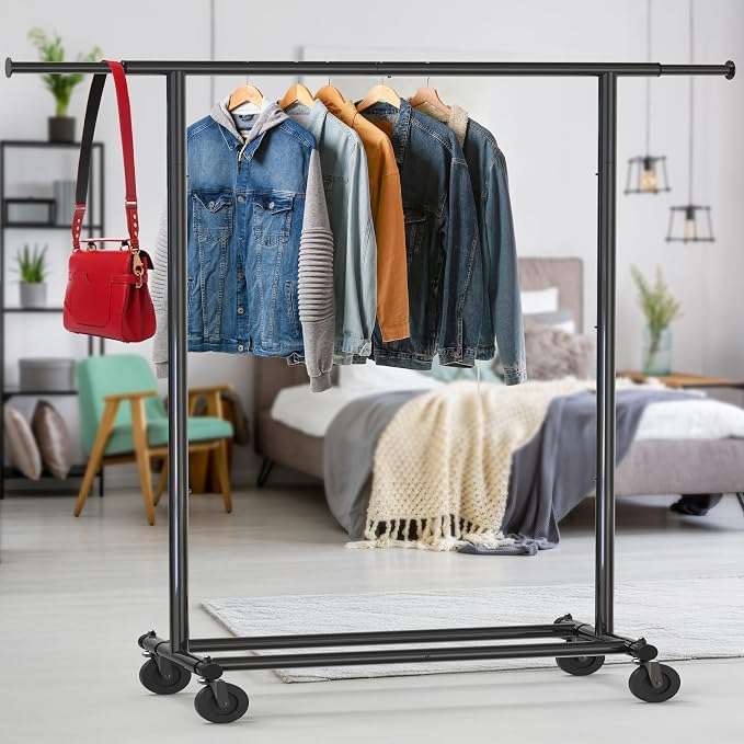 Simple Houseware Heavy Duty Clothing Garment Rack, Black | Holds Up to 150 lbs, Extendable Width from 42 to 67 Inches