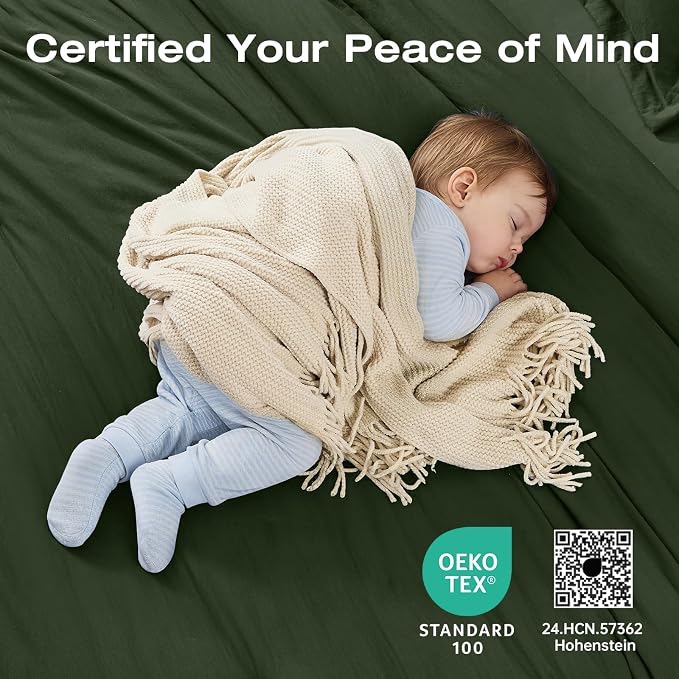 Sasttie Queen Comforter Set 7-Piece Dark Green, Pre-Washed Bed in a Bag | Soft & Breathable, All-Season Bedding Set with Comforter, Sheets, Pillowcases & Pillow Shams, OEKO-TEX, Down Alternative